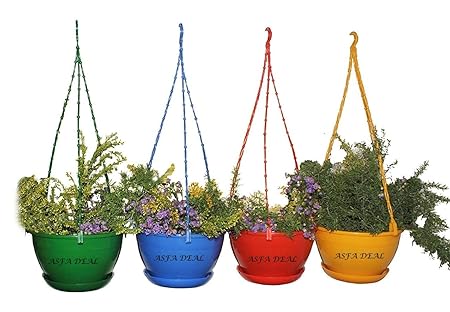 Asfa Deals Hanging Pot (Pack Of 4) Multi Colour