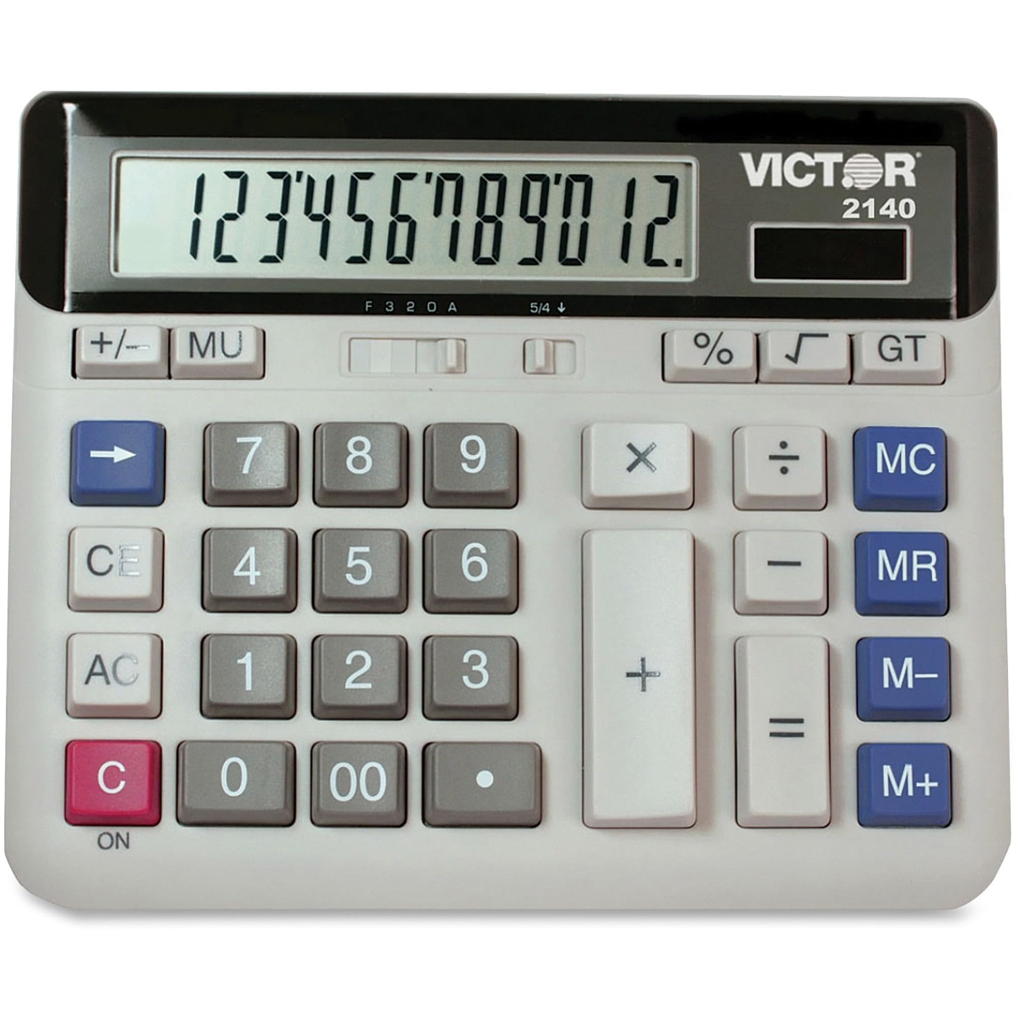 Victor Vct2140 12 Digit Extra Large Angled LCD Display Calculator - Grey