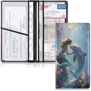 Sletend Mermaid Dolphin Premium Car Registration and Insurance Holder,Vehicle Essential ID Document Card Holder for Leather A