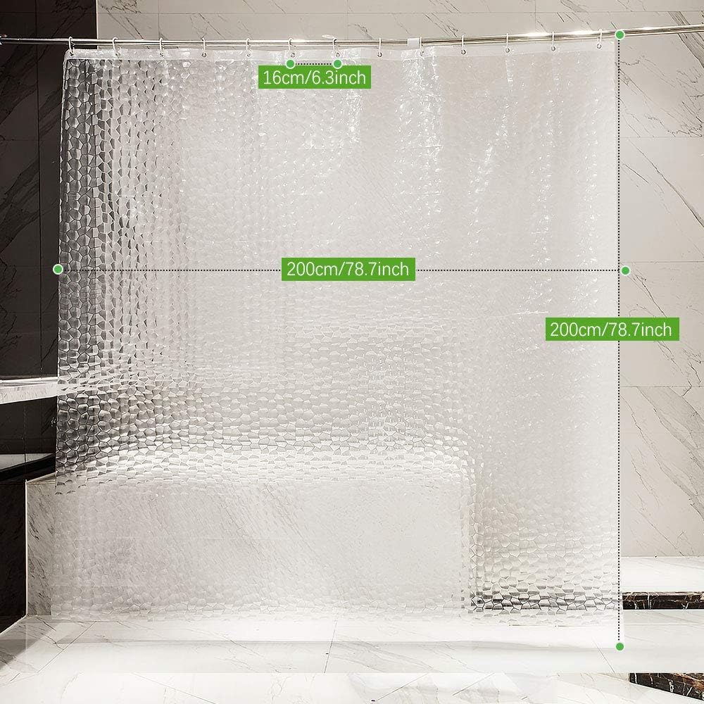 OTraki Shower Curtain 200 x 200cm Weighted Bath Curtain Waterproof 3D Semi Transparent EVA Heavy Duty Long Clear Bathroom Shower Curtain Liner with 13 Hooks - Image 3