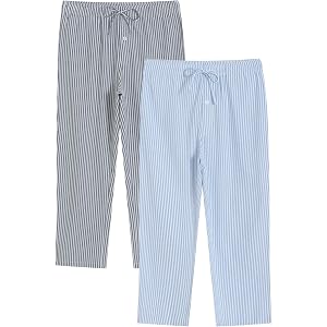 Latuza Men's 2 Pack Cotton Seersucker Pajama Pants Lightweight Pj Bottoms with Pockets