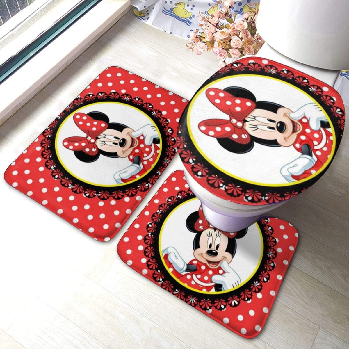 Mickey Mouse Bowknot Bath Mat 3 Piece Set Bathroom Carpet