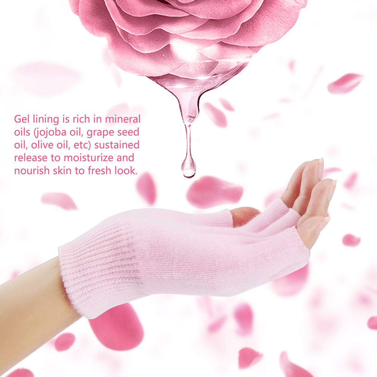 YOTURO Moisturizing Gloves-Fingerless Women's Gel Moisturizing Spa Gloves, Day Night Instantly Repair Eczema Dry Rough and Cracked Hands (Pink) : Beauty
