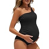 Summer Mae Maternity Swimsuit One Piece One Shoulder Ribbed Pregnancy Bathing Suit