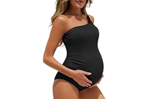 Summer Mae Maternity Swimsuit One Piece One Shoulder Ribbed Pregnancy Bathing Suit