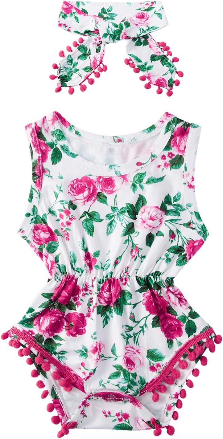 Ahegao 0-24 Months Baby Floral Romper Toddlers Outfits Infant Playsuits + Headband Jumpsuit