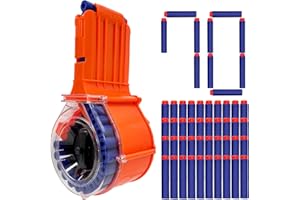 GINZZHI 25-Round Drum Magazine with 70 Refill Darts Enhanced Performance Accessory Compatible with Nerf N-Strike Elite Series Blasters (Compatible with Elite Darts)