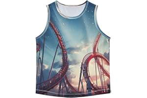 Sleeveless Tank Tops for Boys, Workout Breathable Tank Undershirts for Kids Youth, Red Roller Coaster, 3-15 Y
