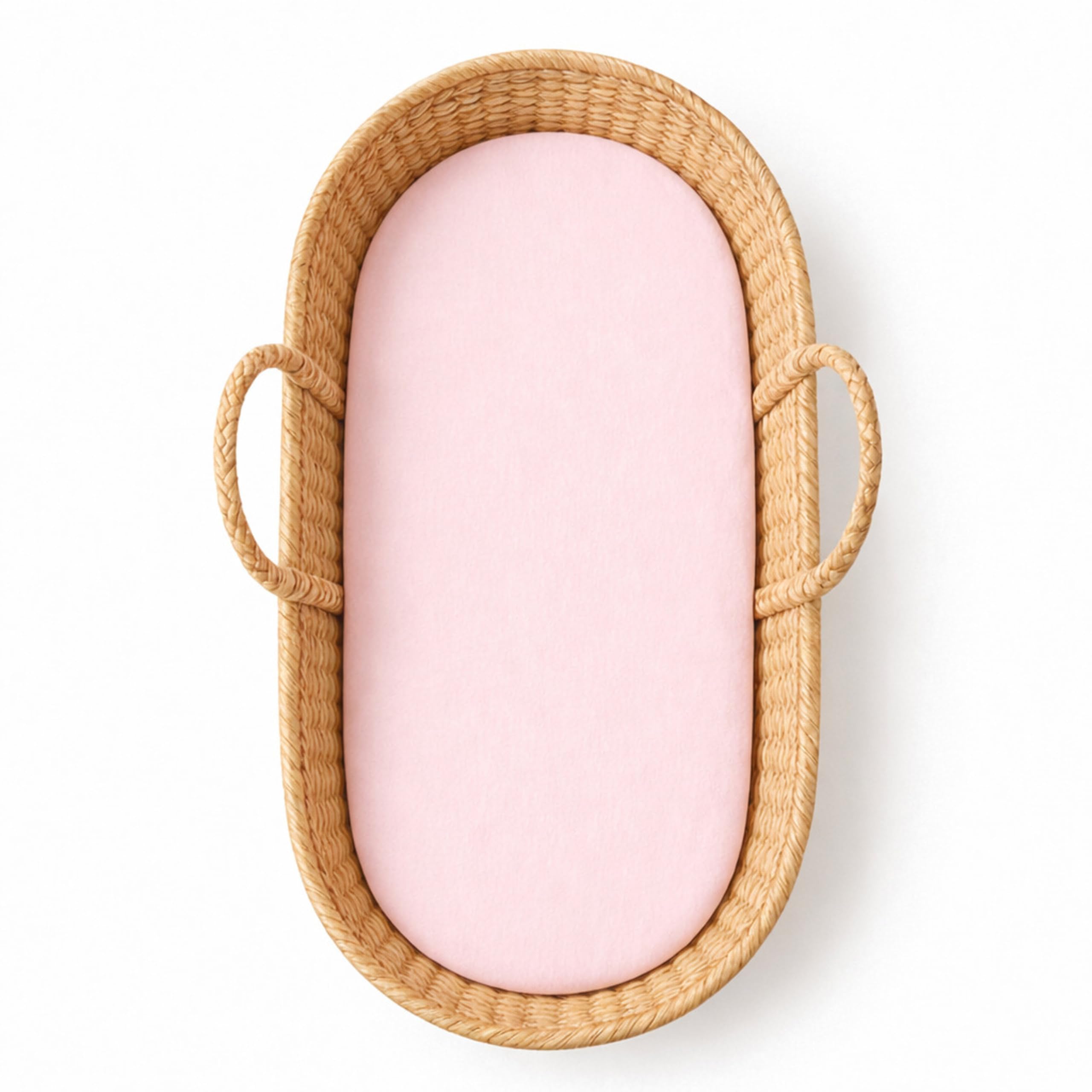 Dudu N Girlie Moses Basket Sheets Fully Fitted – 75 x 30 Moses Basket Bedding - Hypoallergenic Baby Pram Sheets Bedding Elasticated Breathable Easy Care (Pack of 1, Pink)