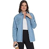 American Denim Shirt Women, Denim Tops Shacket Plus Size, Oversized Button Down Shirts for Women XS-3X
