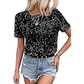 Monanoat Women's Sparkle Sequins T Shirts Casual Short Sleeve Top Shimmer Going Out Rave Top Tee
