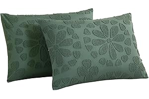 Vaulia Decorative Pillow Shams, Tufted Embroidered Design, Soft and Breathable Hypoallergenic Microfiber Solid Color for Bedroom Living Room Set of 2 - Green, Standard Size 20x26
