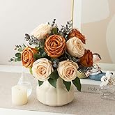 NAWEIDA Silk Roses Artificial Flowers in Vase,Fake Flowers with Vase,Faux Flower Arrangement with Vase for Home Office Decoration, Dining Table Centerpiece