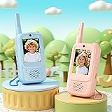 Video Walkie Talkies for Kids, Handheld 2 Pack Rechargeable Video Intercom Kids Walkies Talkies, Long Range with 3 Kinds of Voice Changer, Suitable as Gift Toys for Children Aged 3-12 (Blue/Pink)