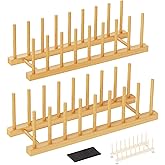 RISHTEN Bamboo Dish Drying Rack, 2 Pack Wooden Storage Holder Organizer for Plate/Bowl/Cup/Book/Pot/Lid/Cutting Board Drying Rack Stand Holder