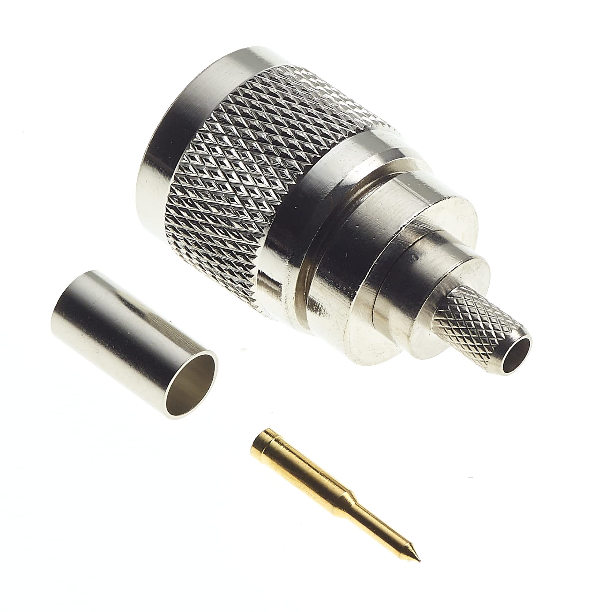 N Male Crimp Type RG58U - N-Type Plug For RG8X RG-8X LMR240, RF Coaxial Adapter Connector Nickel Plated With Gold Pins Machined Brass Construction - Pack Of 2