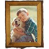 Golden State Art, 6x8 Picture Frame Rustic Brown, Solid Wood Picture Frame with Bark Edges & Real Glass Cover, Display Posters/Photos/Prints 6x8 for Wall Mounting, Farmhouse Decor