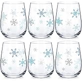 Maxcheck Snowflake Winter Wine Glass Set, Set of 6 Stemless Glasses with Snowflake Design Christmas Birthday Gift for Family Xmas Winter Present Holiday Party Gift, 17 oz(Blue)