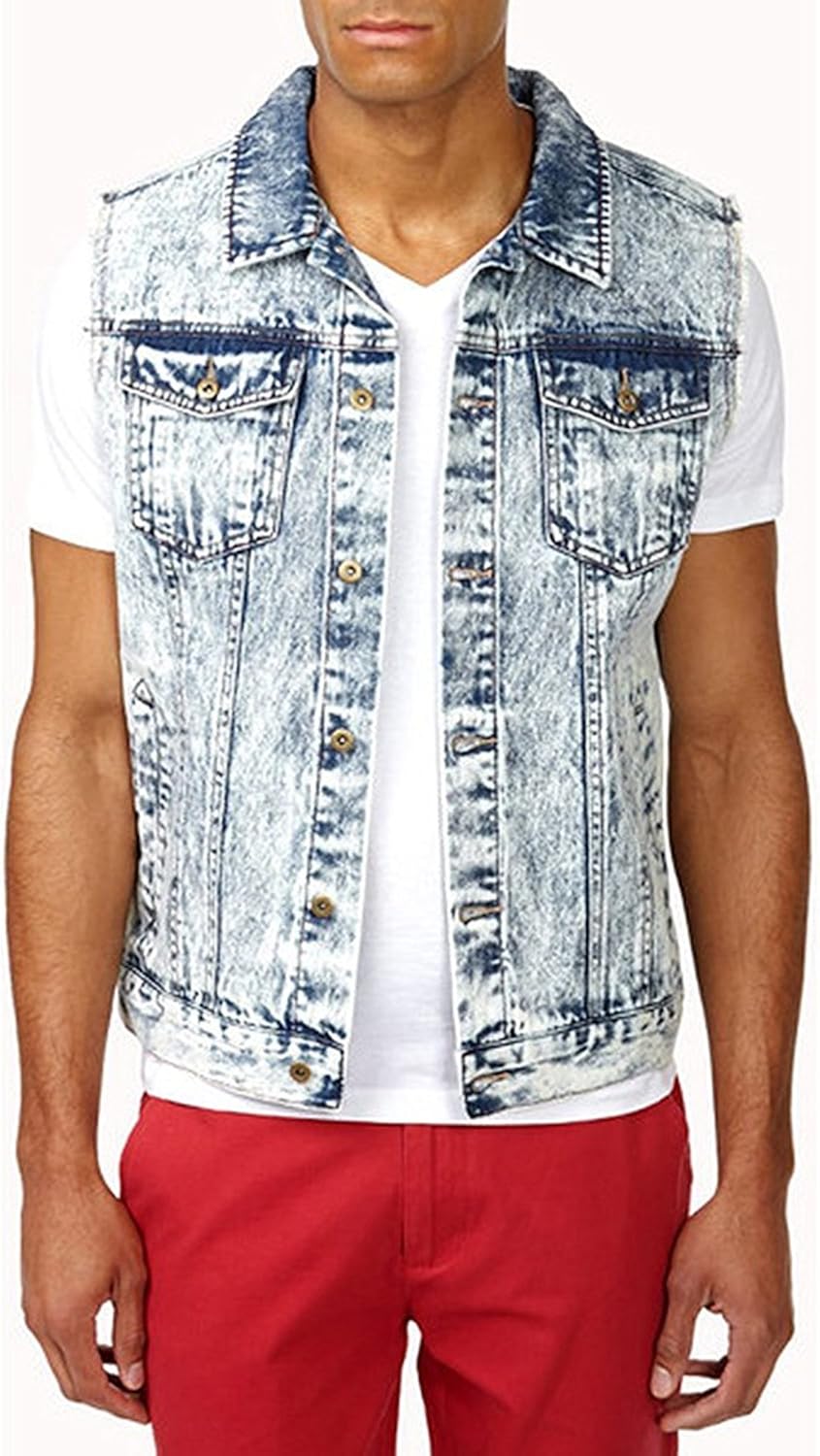 Mens Denim Acid Wash Vest Fitted urban wear hip Hop Hispter (S Small