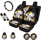 ZFRXIGN Elephant Sunflower Car Seat Covers Full Set for Women Cute Car Steering Wheel Cover/Seat Belt Cover/Cup Coasters/Keyrings 11-Pcs for Truck SUV Van Protector Car Front Back Seat Covers
