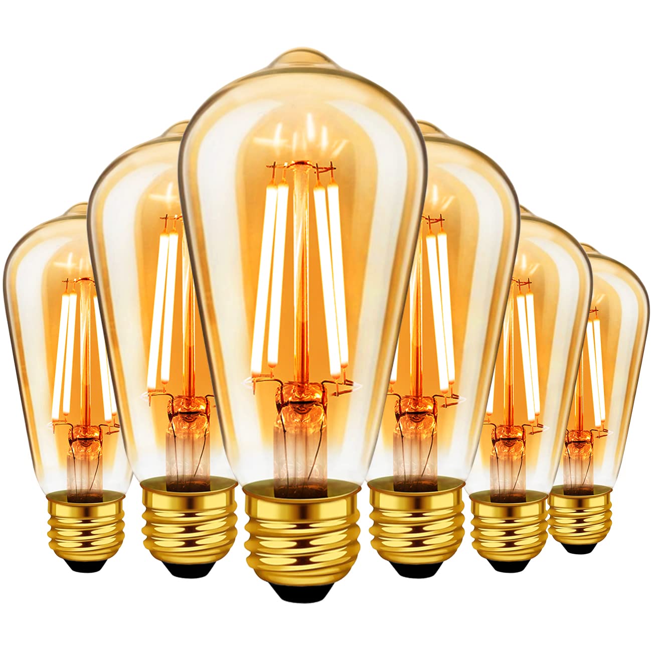 LVWIT LED Filament ST64 E27 Bulb (Fat lamp Cap) - 6.5W is Equivalent to 53W, 685 lumens, and Warm White Light 2500K. Retro Light Bulb, Non-Adjustable - 6-Piece Set