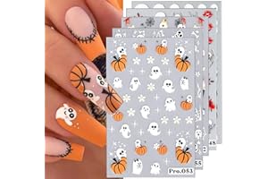 FBABFBUO Halloween Nail Art Stickers Decals Halloween Ghost Pumpkin Nail Stickers 6PCS Pumpkin Rose Skull Spider Web Designs Nail Decals Adhesive Sliders for Women DIY Manicure Nail Art Decoration Supplies