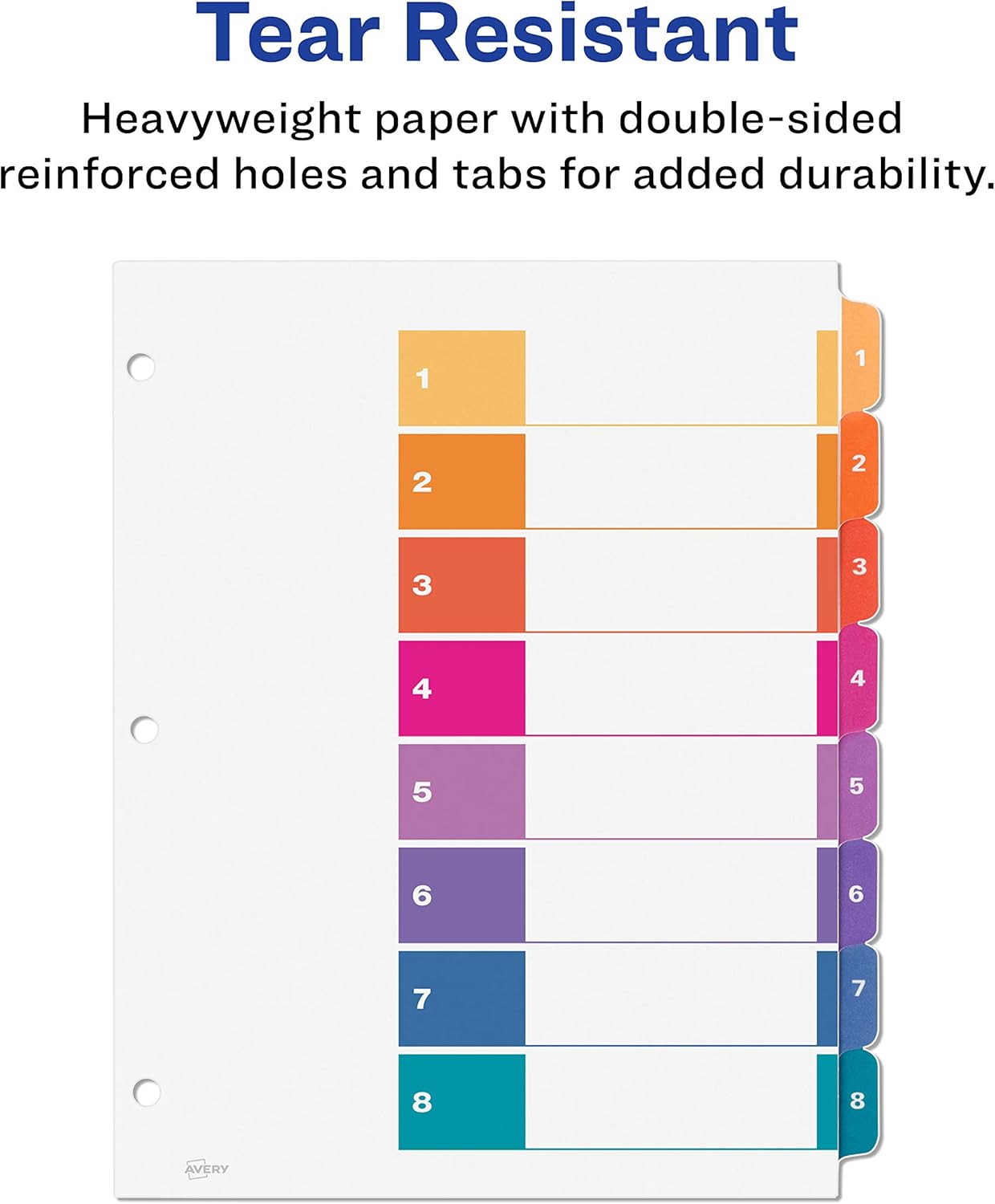 Avery 8-Tab Dividers for 3 Ring Binders, Customizable Table of Contents, Multicolor Tabs, 24 Sets (11168) : Binder Index Dividers : Office Products