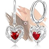 Sterling Silver Heart Hoop Earrings - Red Cubic Zirconia Hoop Earrings Hypoallergenic Sparkle Double Heart Earring Fashion Jewelry Gifts for Her Wife Mom