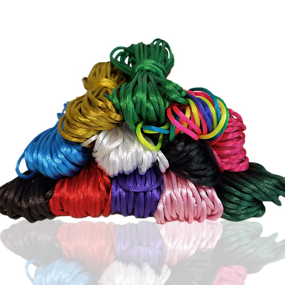 Ewparts 12 Bundles 1.5mm Silk Cord Necklace Bracelet Bead Craft Jewelry Making Cord, 20 Meters Each (2.5mm)