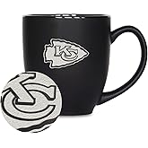 Rico Industries NFL Football 15oz Matte Black Bistro Mug - For Hot or Cold Drinks - Team Logo Etched For Unique Feel