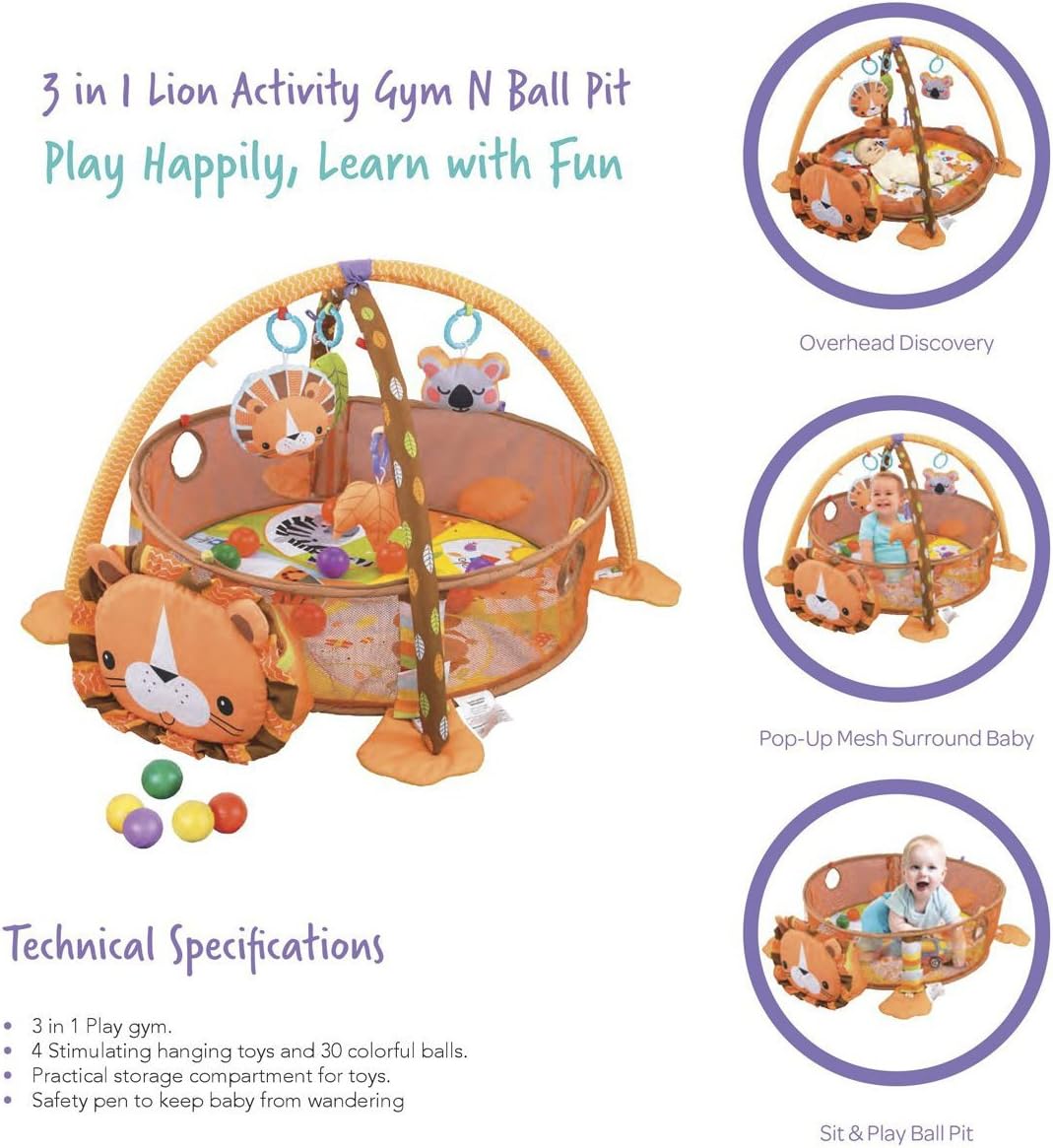 3 in 1 lion activity gym & ball pit