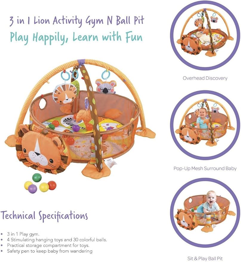 3 in 1 lion activity gym & ball pit