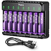 POWXS Rechargeable Lithium AA Batteries with Charger 3500mWh High Power, Ultra Long Lasting 1.5V AA Lithium Batteries 8 Pack 
