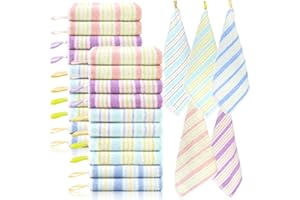 Pumtus 20 Pack Small Face Wash Cloths, 10x10 Inch Cotton Soft Hand Towel, Comfortable Striped Fingertip Towel for Sensitive Skin, Reusable Makeup Remover Cloth, Absorbent Cleaning Rag, 5 Colors
