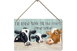 HANGWWZQ I Will Love Your Till The Cows Come Home Farmhouse Three Cows Wood Sign Plaque Wooden Hanging Sign Wall Art Decor for Home Office Door 12 x 8 Inch