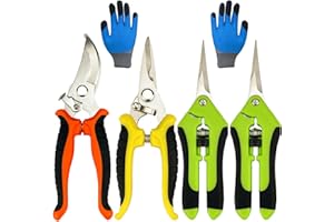 Pruning Shears, 5 Pack Garden Shears with Gardening gloves, Clippers Handheld, Stainless Steel Garden Snips, Lengnoyp Pruners for Gardening