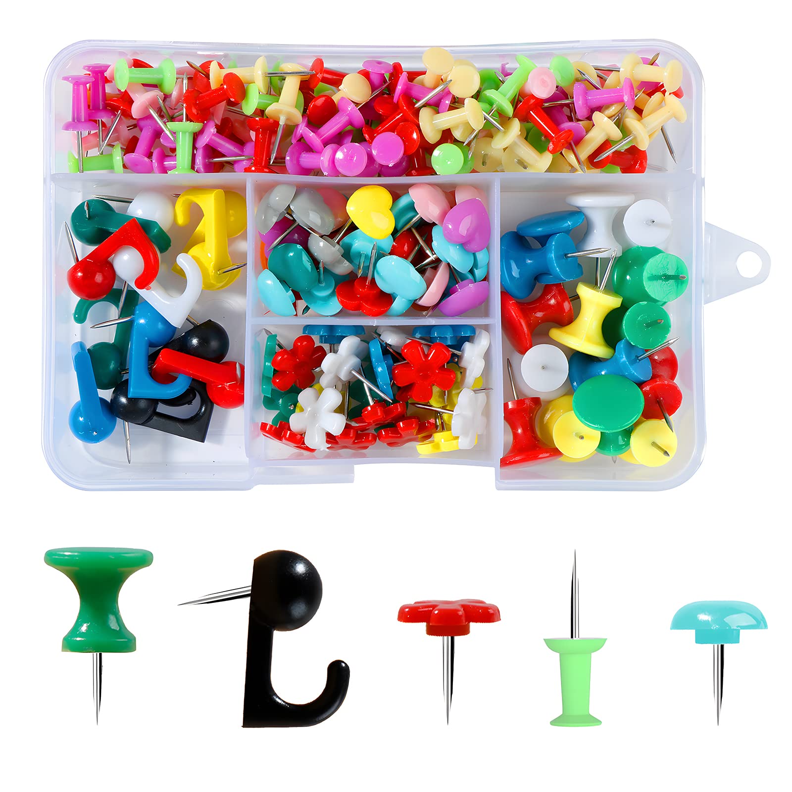 VAPKER 208 Pcs Giant Push Pins Set, Multi Colored, Heart Shape, Flat Flower Thumb Tacks, Standard for Cork Board
