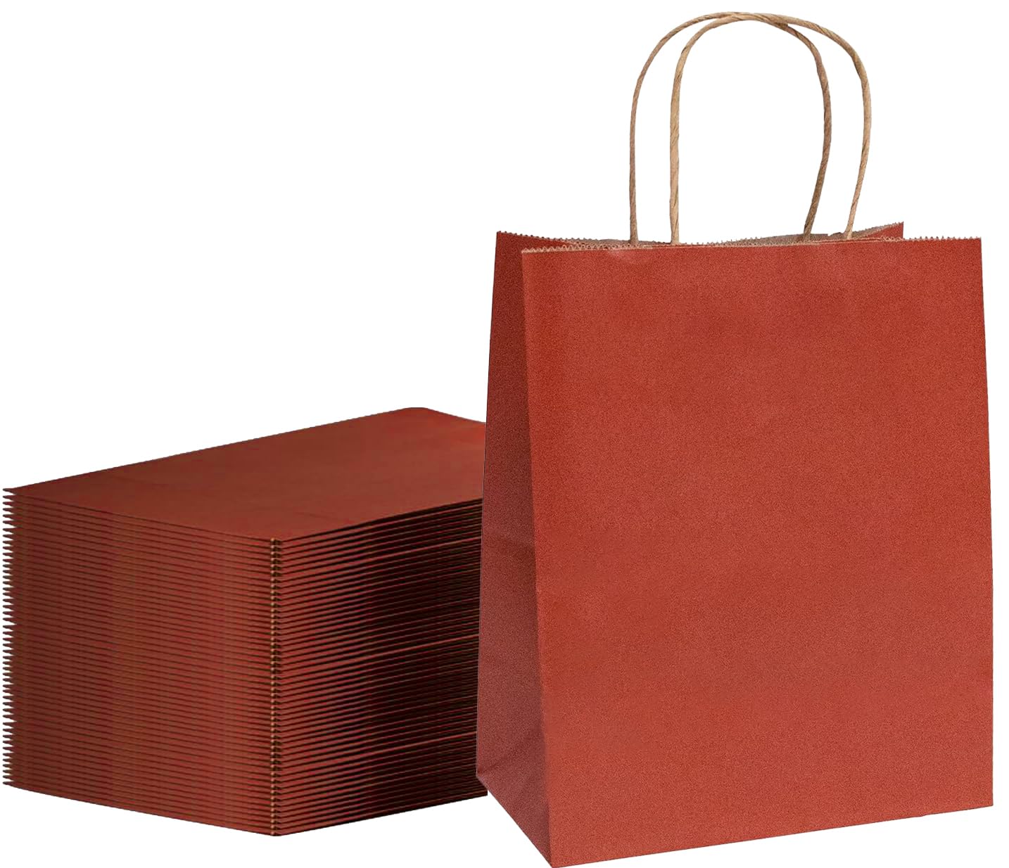 FACEBAG 100-Pack Red Paper Bags with Handles Bulk,8x4.25x10.5 Inch Gift ...