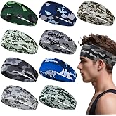 Sports Headband for Men 9 Pack Sweat Headbands for Men Running Workout Headbands Wide Sweatband Mens Stretchy Headband for Running Cycling Football Basketball Yoga