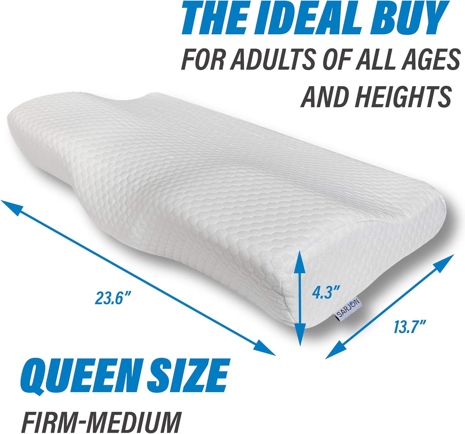 SARJON Premium Contour Memory Foam Bed Pillow - Orthopedic Cervical Sleeping Pillow for Neck Pain Relief - Ergonomic Design for Side, Back & Stomach Sleepers - Washable Bamboo Cover - Firm Queen Size: Home & Kitchen