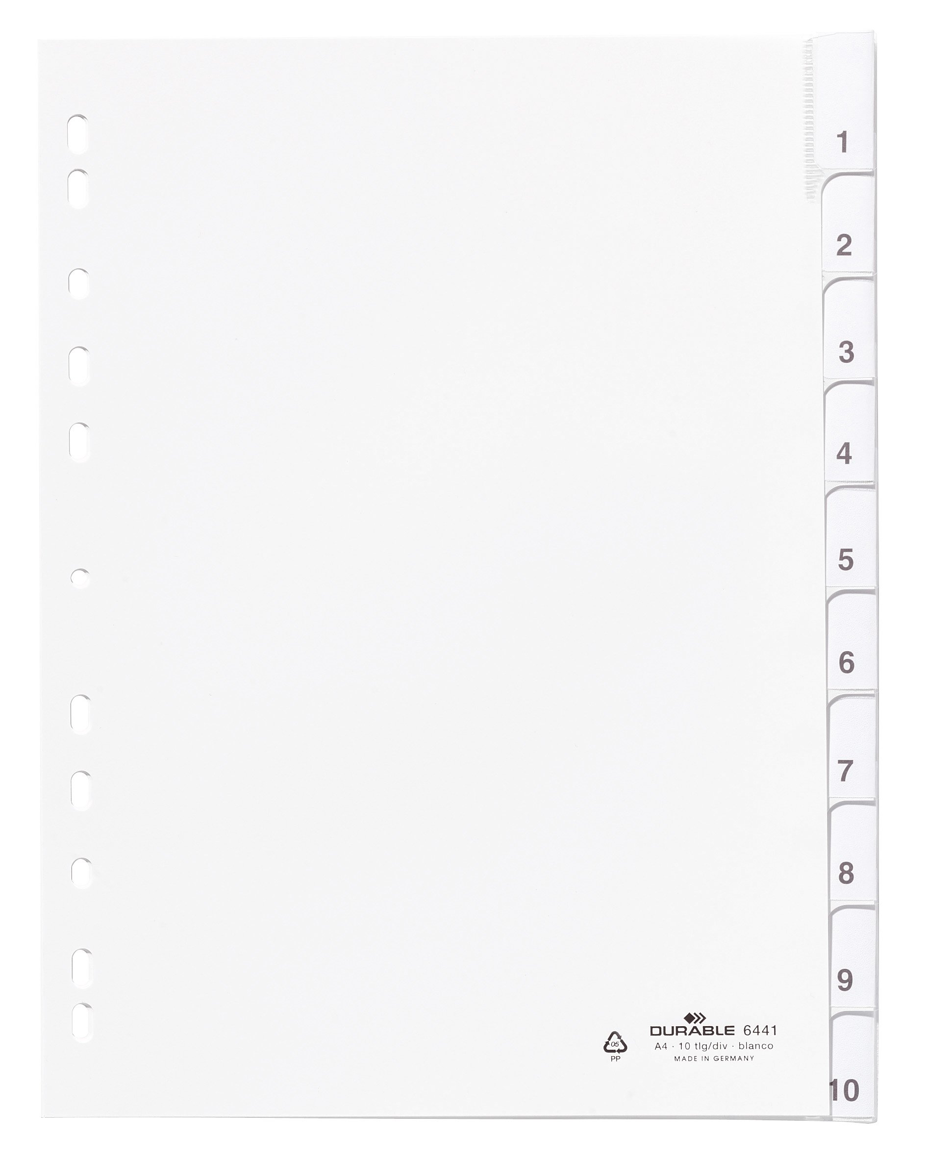 Durable 644102 Polypropylene Index File with Sealed Tabs and 10 Insert Labels for A4 Sheets - White