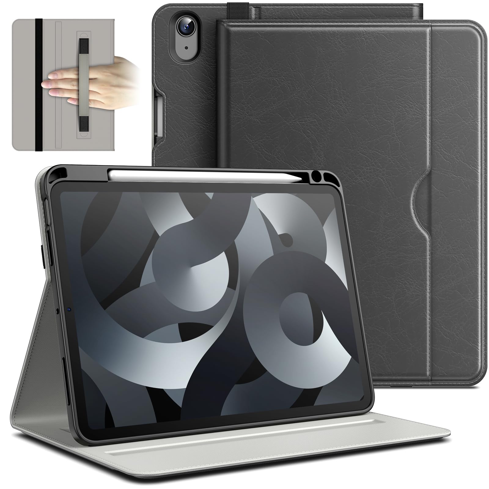 JETech Case for iPad Air 11-Inch M4/M3/M2 (2026/2025/2024), iPad Air 5/4 (10.9-Inch, 2022/2020 Model, 5th/4th), PU Leather Business Folio Protective Tablet Cover Pocket (Space Gray)