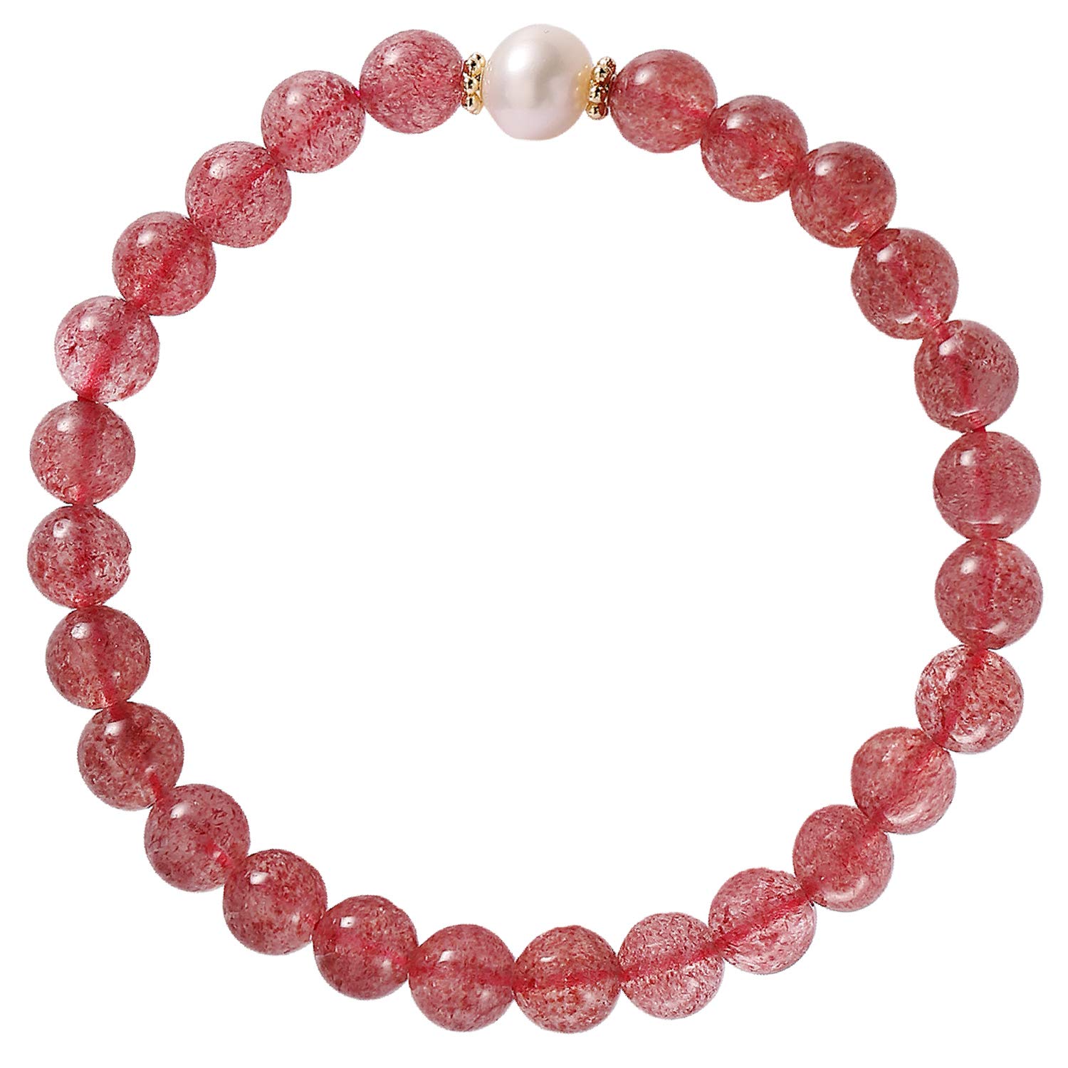 Jewboo Strawberry Quartz with Freshwater Cultured Pearl Bracelets for Women Stretch Crystals and Healing Stones Women Jewelry