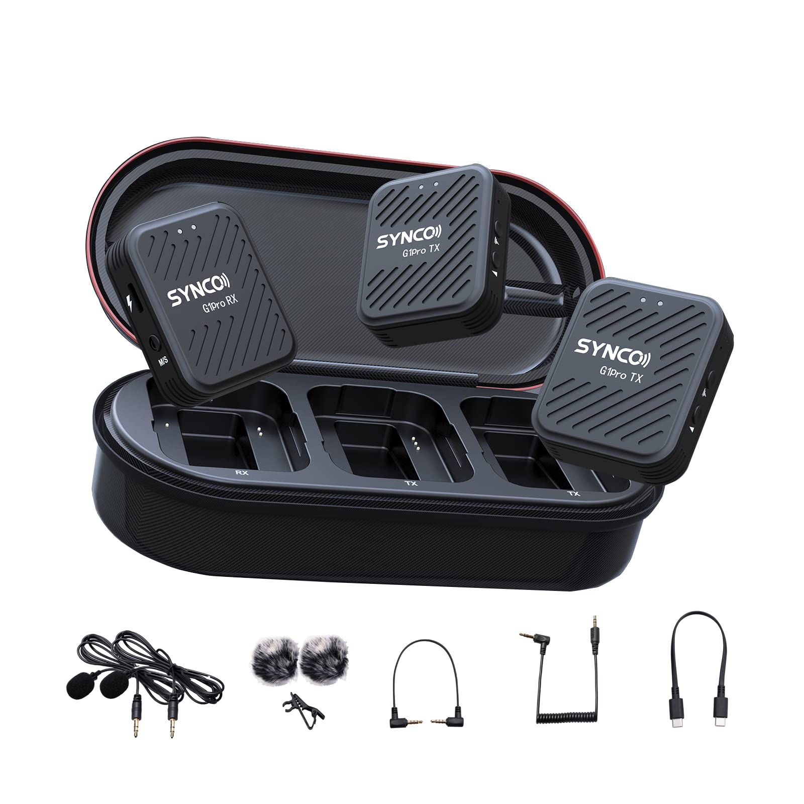 SYNCO G1 (A2) Pro 2.4GHZ Wireless Lavalier Microphone with Charging Station 1 Receiver 2 Transmitter Microphone for Camera Youtube TiKTok Vlog Interview