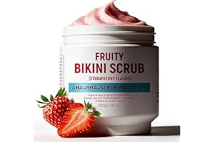 AHA Body Scrub with BHA, Strawberry Bikini Exfoliating Skincare, Ingrown Hair & Razor Bumps for Bikini Underarm Area, Skin Mo