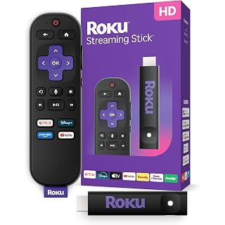 Roku Streaming Stick HD with Voice Remote | Compact 4K Streaming Device for TV with Roku Voice Remote & Long-Range Wi-Fi - Fr