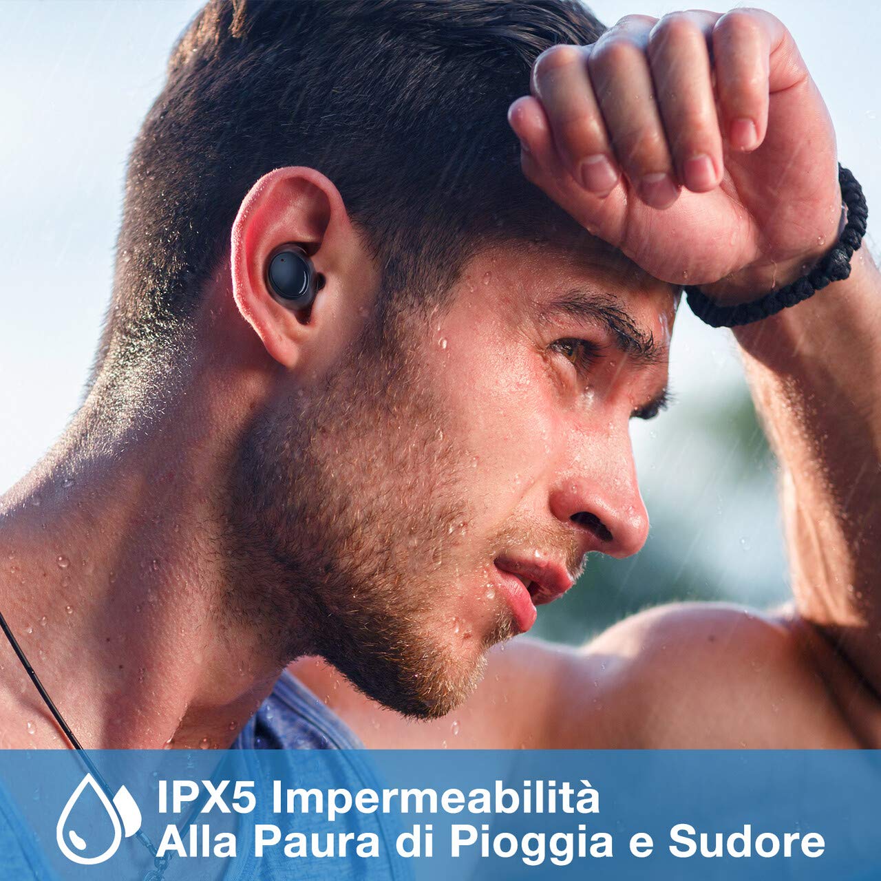 POWERADD Cuffie Bluetooth, Auricolari Bluetooth Senza Fili, Auricolari Wireless HD Stereo, Display della Batteria in Dispositivo, Compatto e Portatile, IPX5, Mic, Auricolari Sport per iOS ed Android