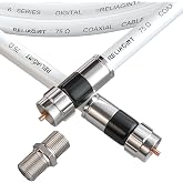 RELIAGINT 15ft RG6 Coaxial Cable, 75 Ohm High-Speed Coax Cable, White | Includes F Connectors &amp; F81 Female-to-Female Coupler for cable extension; low-loss signal for TV antennas, satellite dishes
