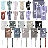 Potchen 30 Pcs Christian Gifts Bulk Bible Verse 24 oz Plastic Cups Spiral Notebooks Ballpoint Pens, Religious Gifts for Women Men Church Prayer (Classic Style)