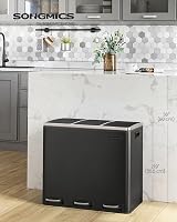 SONGMICS Kitchen Bin 3 x 18 L Recycling Bin with Soft-Close Lids Black LTB54BK view 2
